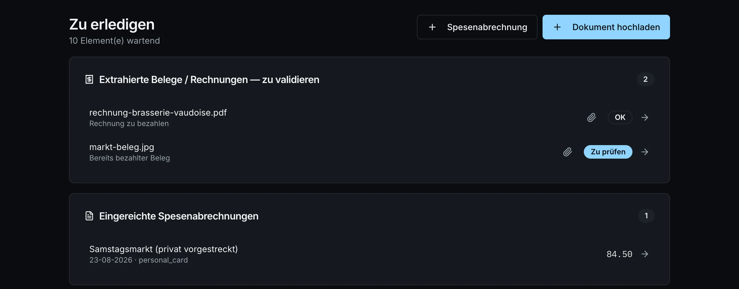 Ihren ersten Beleg ablegen
